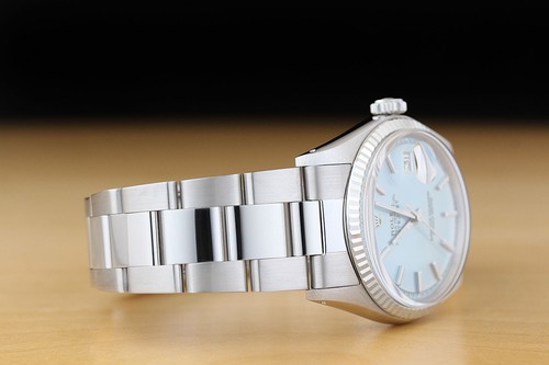 Rolex Hombre Datejust Azul Hielo Esfera 18K Blanco Acero Oro Reloj W/ Ostra Band - Imagen 7 de 9