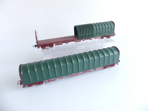 6751 / 6753 JOUEF FRANCE / 2 WAGONS A BOGIES PLAT A DOSSIER DEMI BACHE ET BACHE - Foto 2 di 5