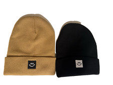 Knit Beanie Hat For Children 2 New in Set Black  Camel New