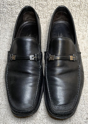 VTG Bruno Magli Black Leather Loafers Mens 8.5M Silver  display picture 1