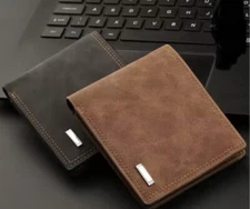 2pc (1 Black + 1 Brown) Men’s Retro Leather Wallet, REID Blocking, Slim Billfold