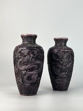 Coppia vasi cinesi cinabro drago intagliato