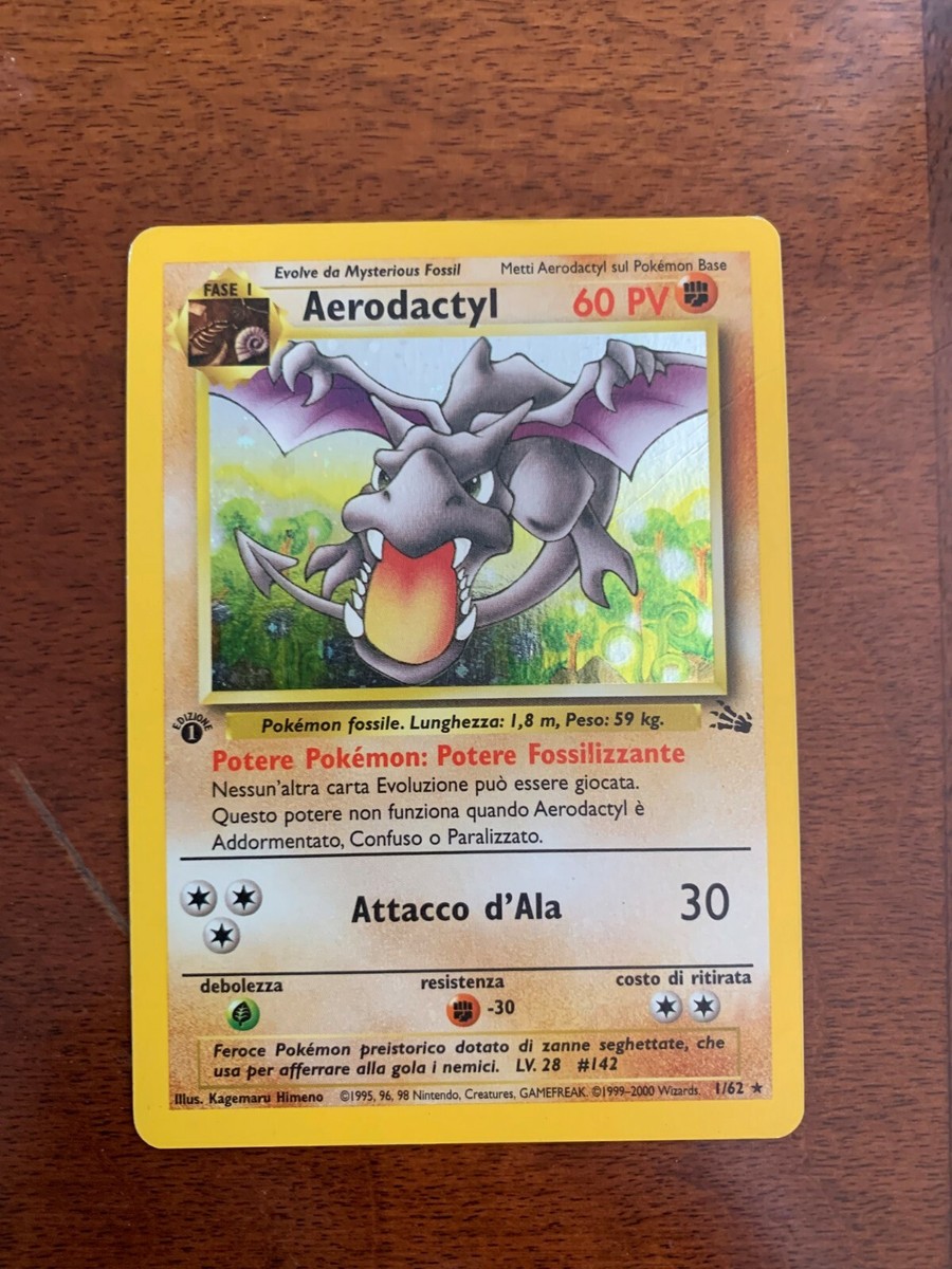 Pokemon Fossil Pokmon Fossil Prerelease Aerodactyl Holo Promo Card 1/62 - Italian, Near Mint Aerodactyl First Edition Pokemon Fossil Pokmon Fossil Prerelease Aerodactyl Holo Promo Card 1/62 - Italian, Near Mint Aerodactyl First Edition