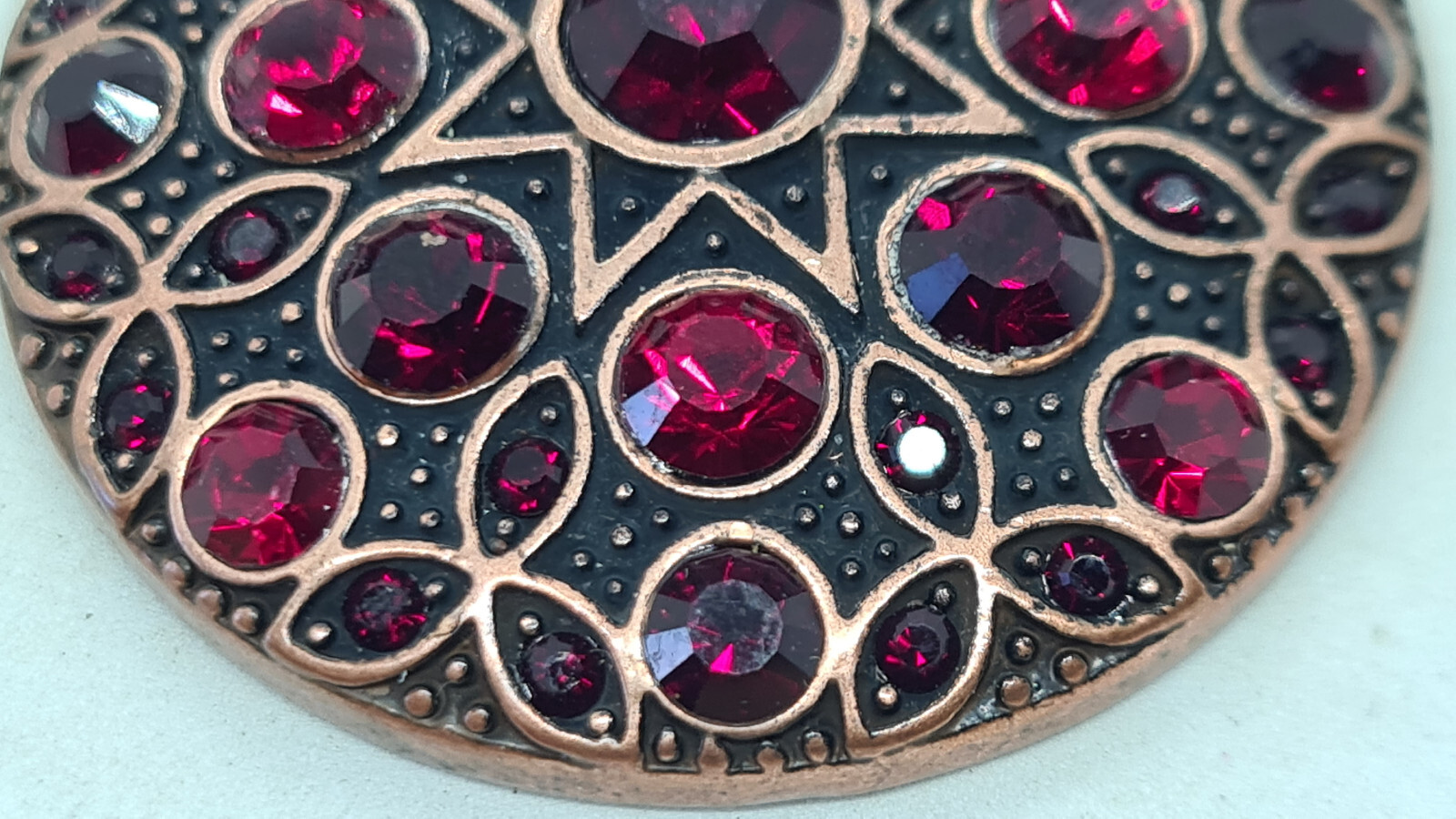 Vintage Garnet Rhinestone Solid Copper Pendant on… - image 5