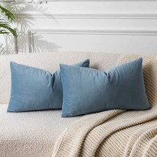 Light Blue Lumbar Velvet Throw Pillow Covers 16x24 Inch Set Of 2 For Living Room