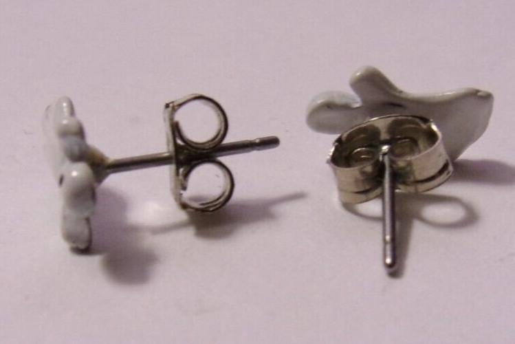 Vintage Tiny White Ghosts Pierced Stud Earrings - image 2