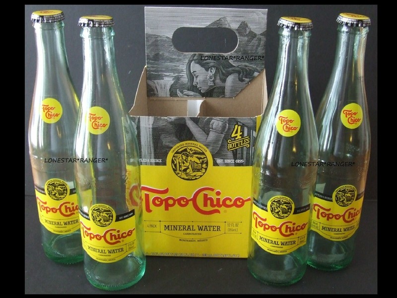 TOPO CHICO Water Mineral 4-Pack with BOTTLE CAPS & Bottle Carrier AZTEC MAIDEN 