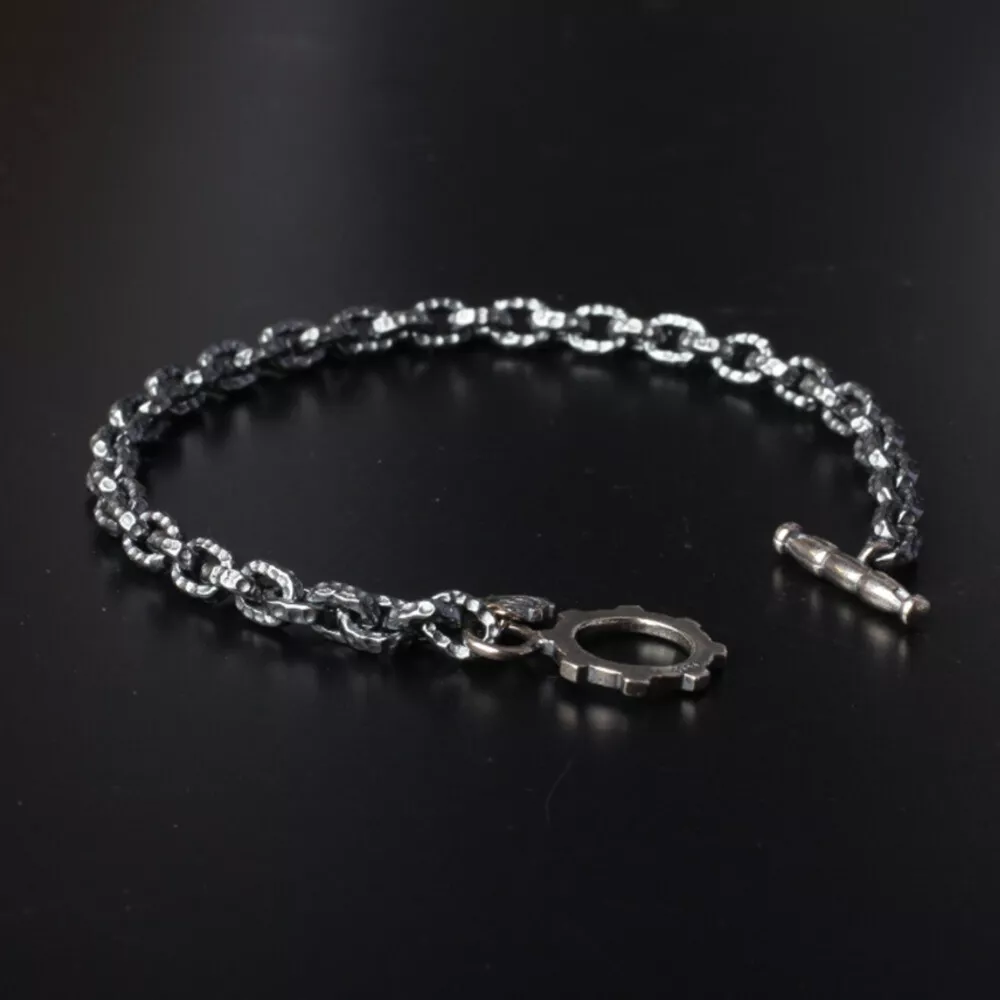 Men's Vintage Real Solid 925 Sterling Silver Bracelet Oval Angle Loop Chain 7.9
