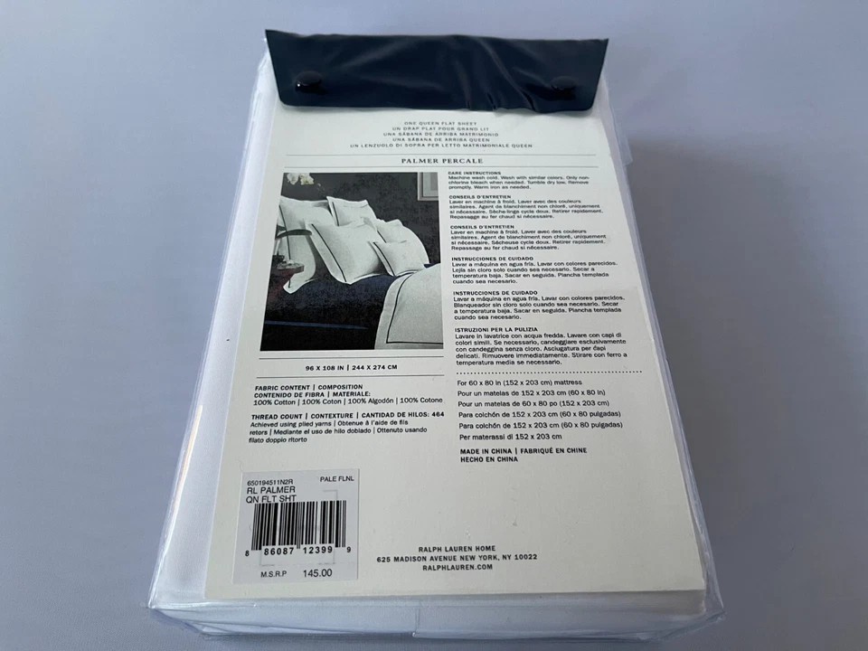 $145 RALPH LAUREN Palmer Percale Cotton Pale Flnl Queen Flat Sheet Beige Stripe - Image 2 of 2