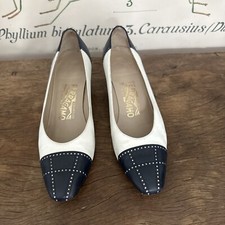 Vintage Ferragamo Spectator Low Heel Pumps Navy  White 6.5
