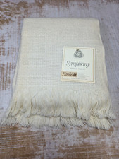 Faribo Afghan Throw Cream Color 50x60 Wool Blend Soft Knit Blanket W/ Fringe NWT