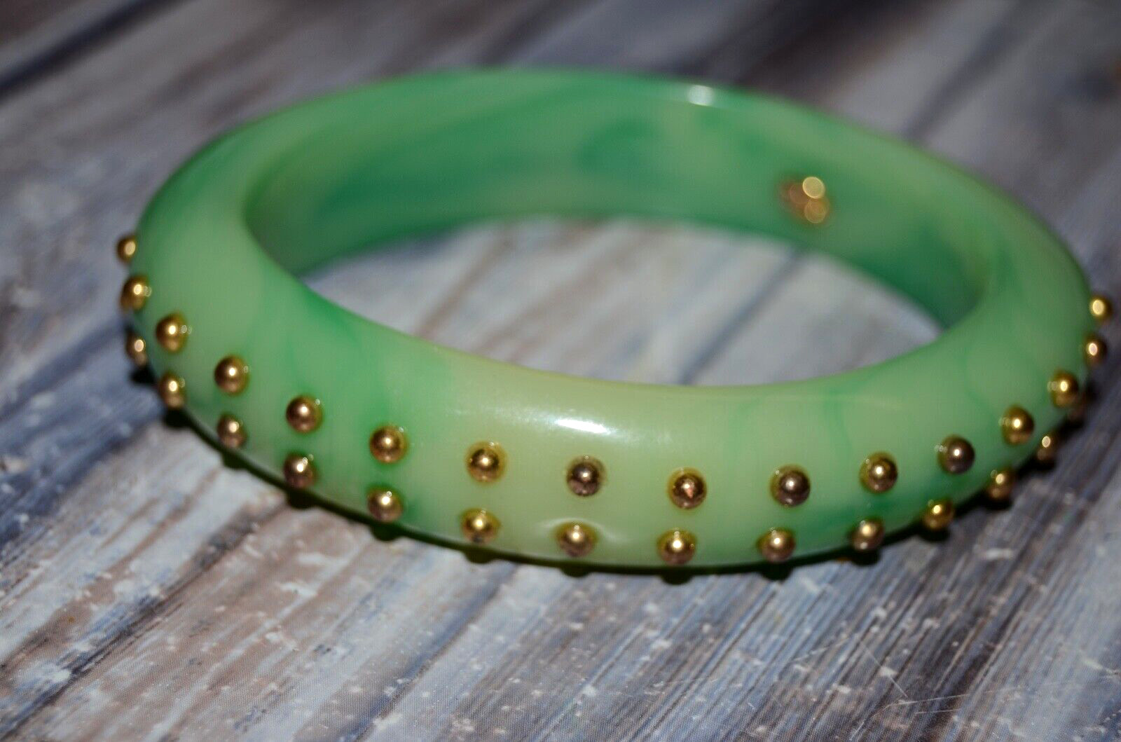 VTG Kenneth Jay Lane Signed KJL Faux Jade Studded… - image 1