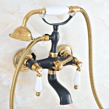 Black Gold Brass Wall Mounted Clawfoot Bath Tub Faucet Hand Shower Mixer Tap
