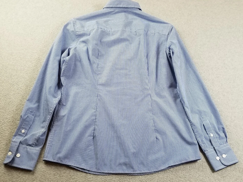 Cintas 纽扣衬衫女式 M 码蓝色白色格子格子长袖工作 — 第 4/4 张图片