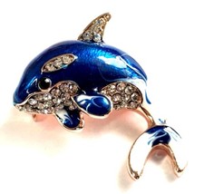 Whale Brooch pin clear rhinestones 1.25x2.5scuba diving snorkeling surf GIFT #2