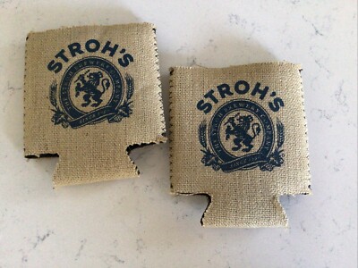 2 Vintage Strohs Beer Koozie Beer Can Coozie Holder Burlap