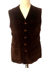 Vtg 60s Brown Corduroy Long Vest Karoll's Red Hanger Shop Chicago USA Union Disc