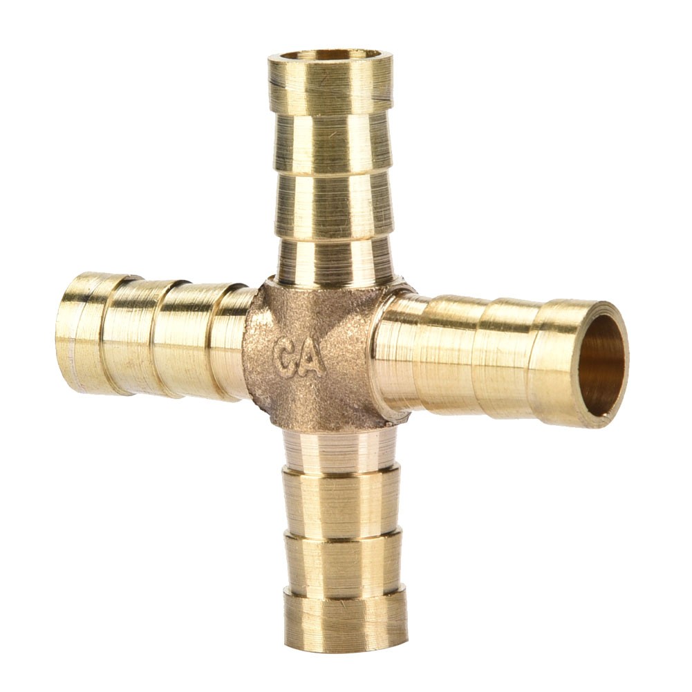 5pcs Brass Cross Fitting Barbed Connector Air Water Oil Gas Fuel For Power Tool