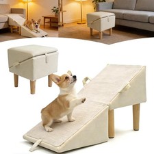 Foldable Wooden Dog Ramp Stairs for Couch, Non-Slip, Off White