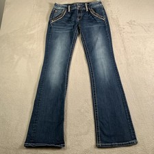Miss Me Signature Boot Jeans Womens 29 Medium Wash Bootcut Rhinestone JP7309B