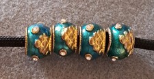 Faberge Type Teal Gold Sparkling Beads X 4