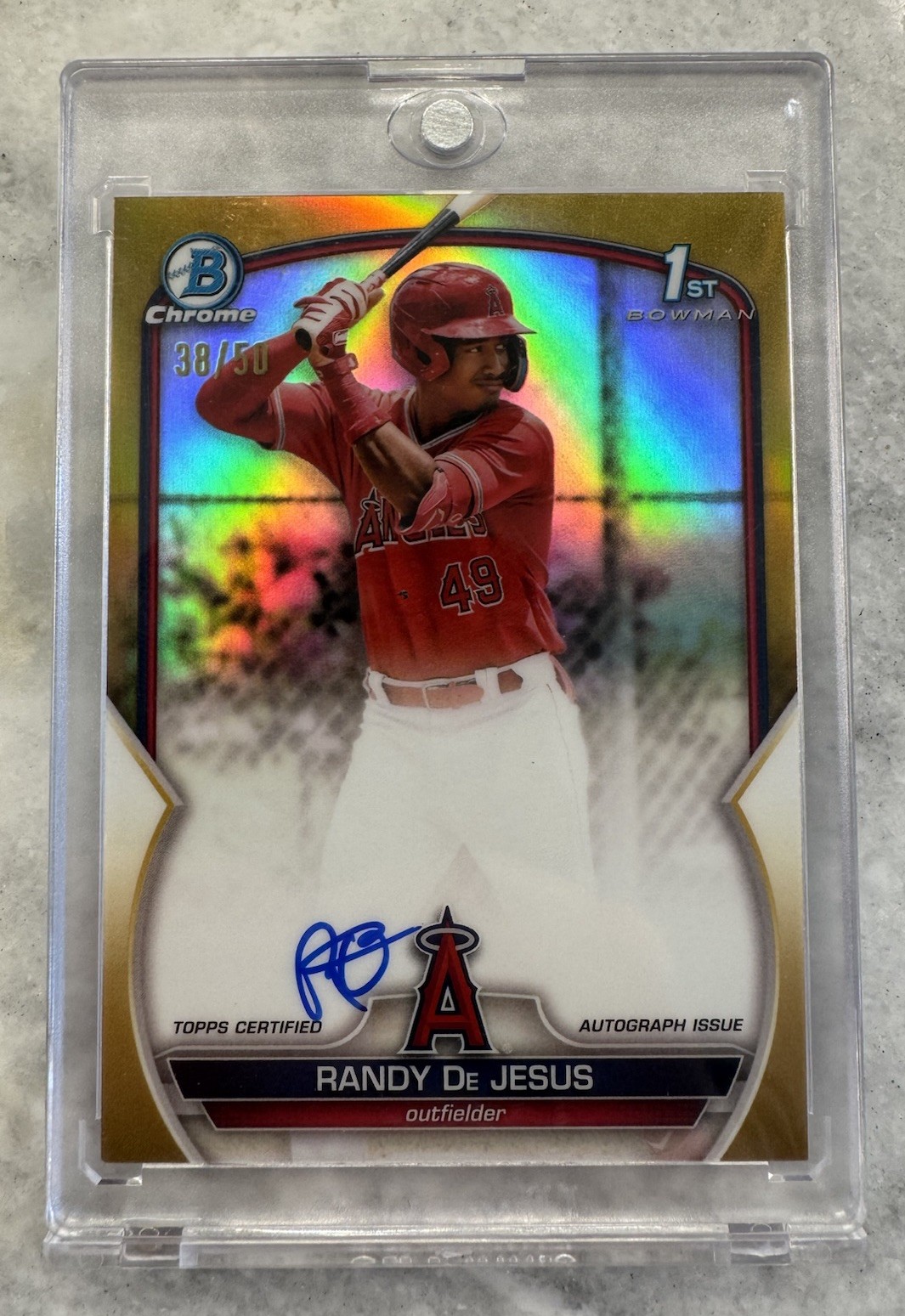 2023 Bowman Chrome Prospects RANDY DE JESUS GOLD AUTO 1ST ROOKIE RC /50 Angels