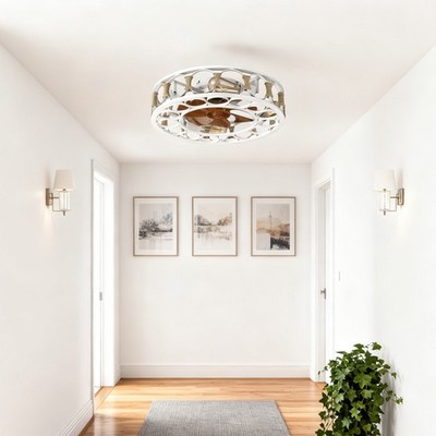 Ceiling Fan Light 20 inch Farmhouse Caged White Flush Mount w Remote Control Kit