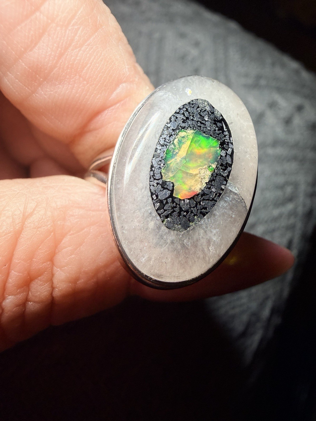 Boulder Opal Pyrite Quartz Statement Ring 925 Ste… - image 8