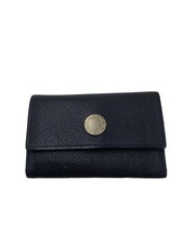 BVLGARI Key Case Leather Black Plain Men's