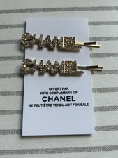 Chanel Hair Clip Barrette Bobby Pin Set Crystal Gold Bling GWP