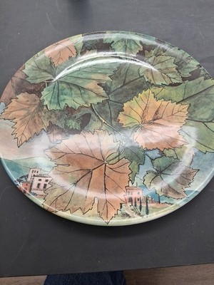 Gien France Feuillage 12'' Flat Cake Plate Green Leaf Pattern Faience