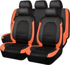 Car Pass Leather Seat Covers Breathable Universal Car Full Set Black Orange