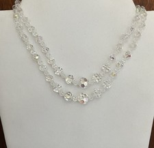 VTG Aurora Borealis Crystal Two Stranded Graduated Beaded Necklace Hook Clasp
