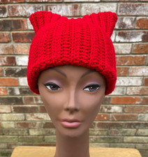 Berretto orecchio di gatto fatto a mano all'uncinetto - cappello gatto gattino - rosso