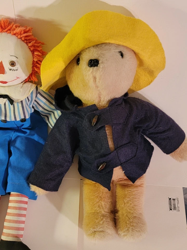 3 Vntg Handmd Iconic Plush 17" Paddington Bear 17" Sock Monkey 21" Raggedy Andy - Image 4 of 4