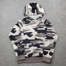 Under Armour Hoodie Youth Large Gray Camo Fleece Pullover Logo Sweatshirt 