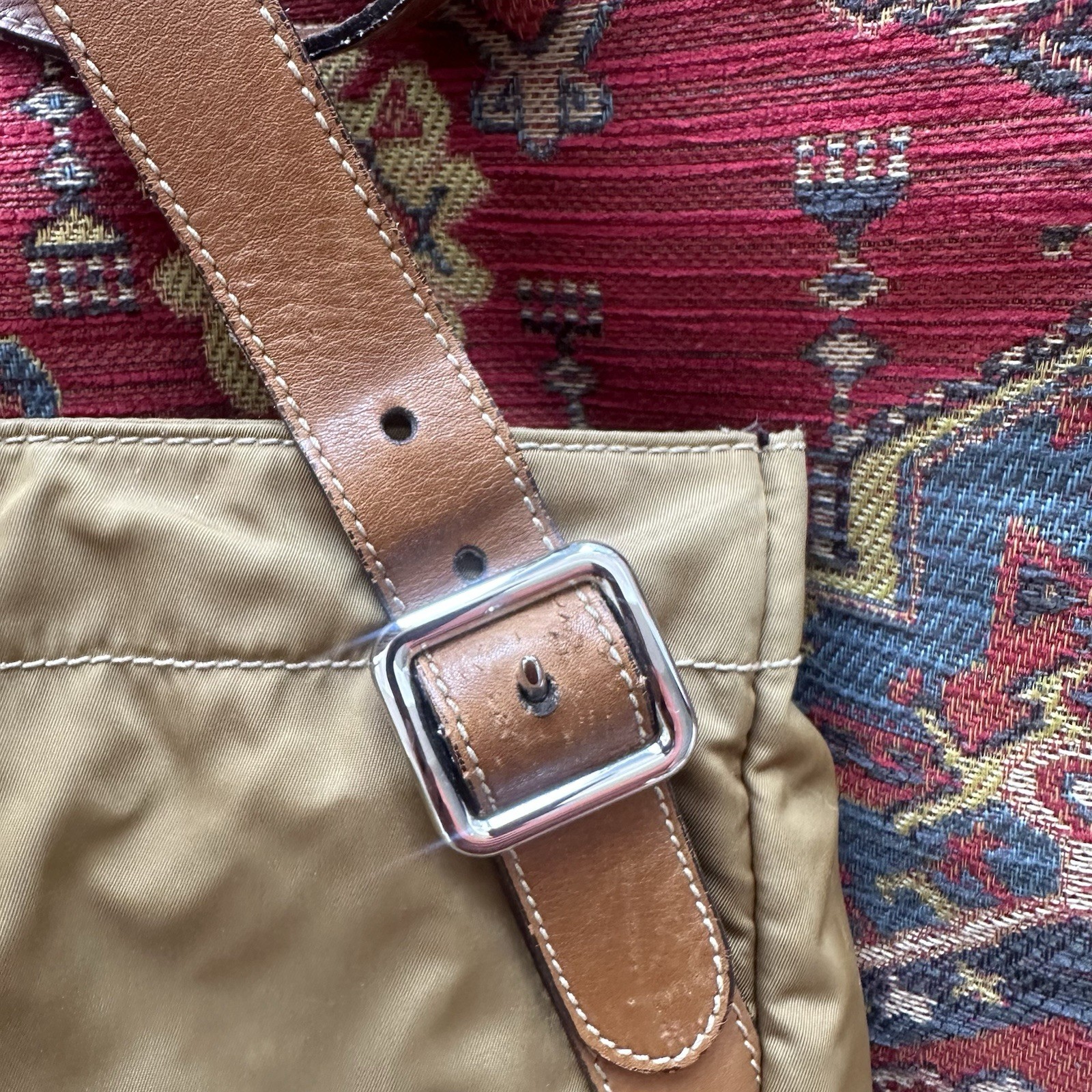 Authentic PRADA Shoulder Bag Tessuto Leather + Ny… - image 7