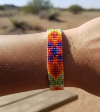 Handmade Native American Style Beaded Leather Bracelet Adjustable Boho Unisex