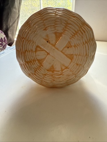 Kleine helle Mandel 9 Zoll Vintage Keramik Korbgeflecht Muster - Bild 7 von 7