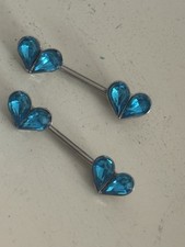 Blue Heart Shapes Barbell Nipple Rings Size 14 Gauge