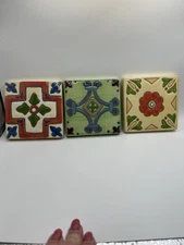 Set Of Three Beautiful Vintage Ceramic Tiles Trivets Coasters
