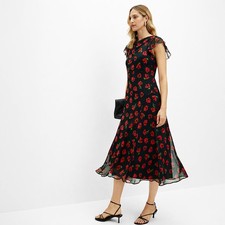 SIZE 10 TO 18 Ex M&S Floral Black Midi Dress Layered Occasion Dress Party Formal