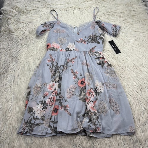 NWT Lulus Women's S Verona Off-The-Shoulder Minidress Blue Floral Fairy Romantic