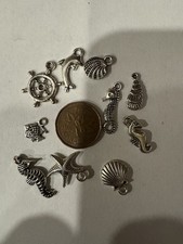 Lot Of 10 Nautical Silver Look Charms Seahorses Starfish Fish Shells Captain