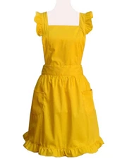 Lovely Yellow Handmade Cotton Retro Aprons for Women Cake Kitchen Cook Apron