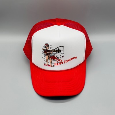 The Happy Fisherman Hat Vintage Red/White Mesh Trucker Rope Cap