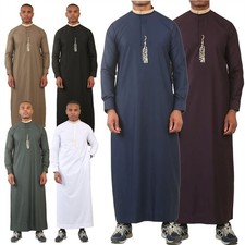 Men's Thobe Saudi Emirati Islamic Clothing Jubba Robe Muslim Eid Ramadan Arab