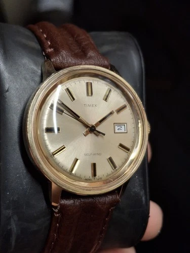 Timex Viscount 1972 Gold Tone Mens Vintage 1970s Automatic Self Winding Watch...