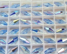 Vintage Swarovski 5205 15x6mm Elongated Bicone Beads Light Sapphire AB 8pcs