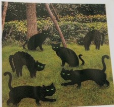 Black Cat Halloween Signs 6 Plastic Yard Cat Signs with Stakes SEE PHOTOS